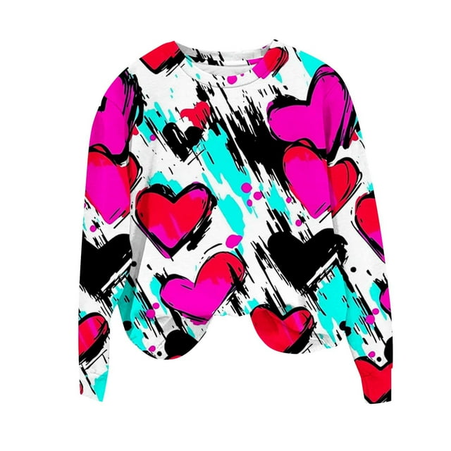 FMFYFH Womens Long Sleeve Valentines Shirts Plus Size Basic Grasphic Tees Loose Fit Crewneck Sweatshirts Tunic Tops