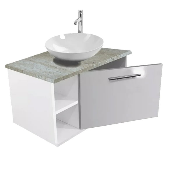 Gabinete Baño Minimalista Cubierta piedra Beige C/ovalin+mono