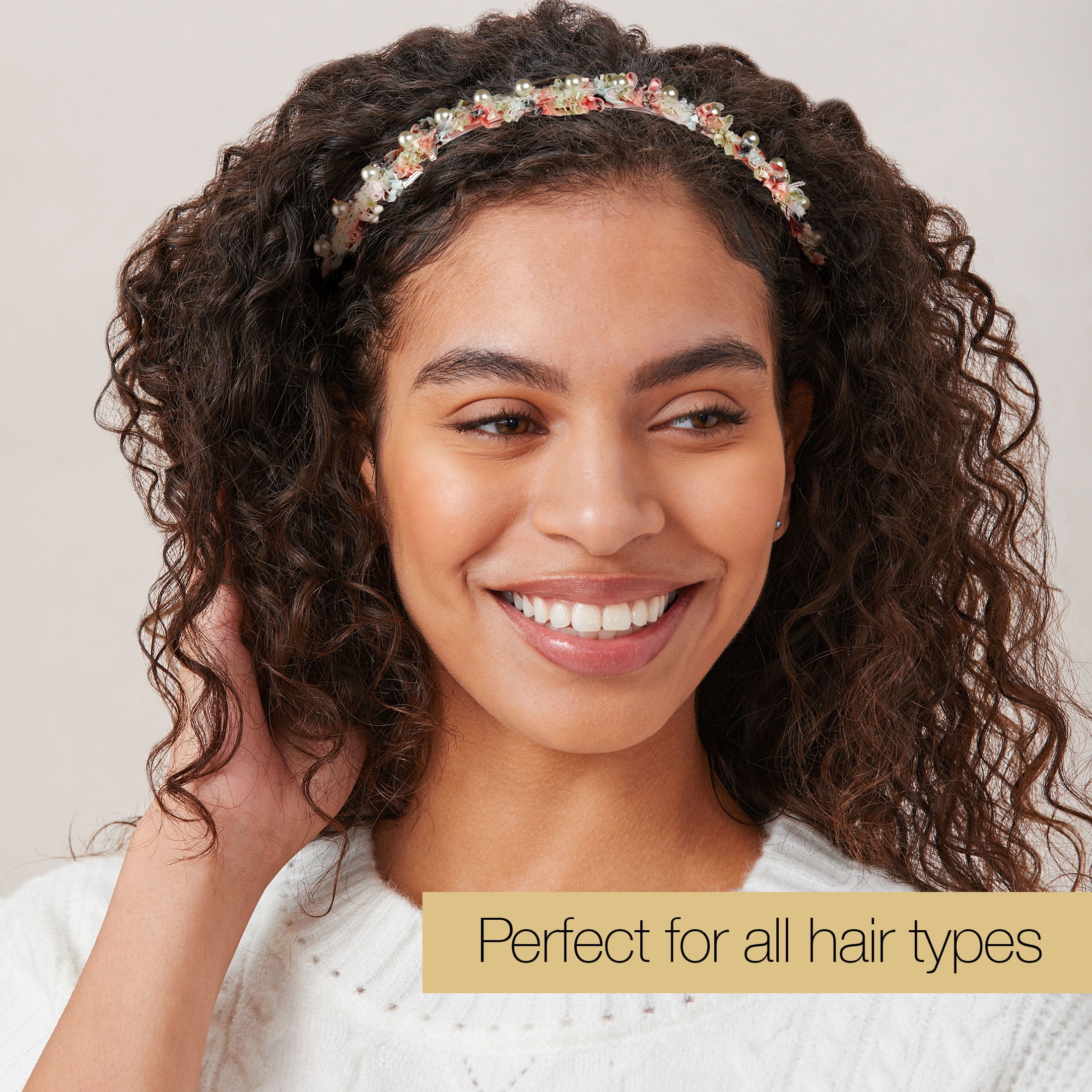 Scunci x Kelsey Anderson Textured Fabric and Faux Pearl Headband, Multicolor, 1 count