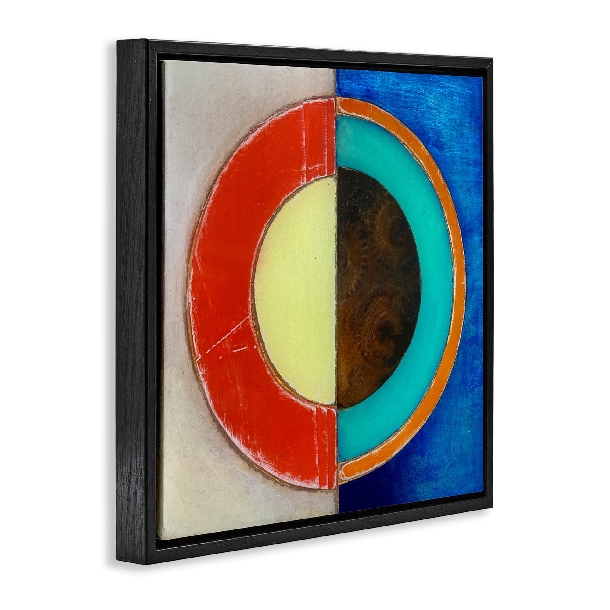 Stupell Industries Round Structured Color Block Black Framed Floater Canvas Wall Art, design by Matthew Finger