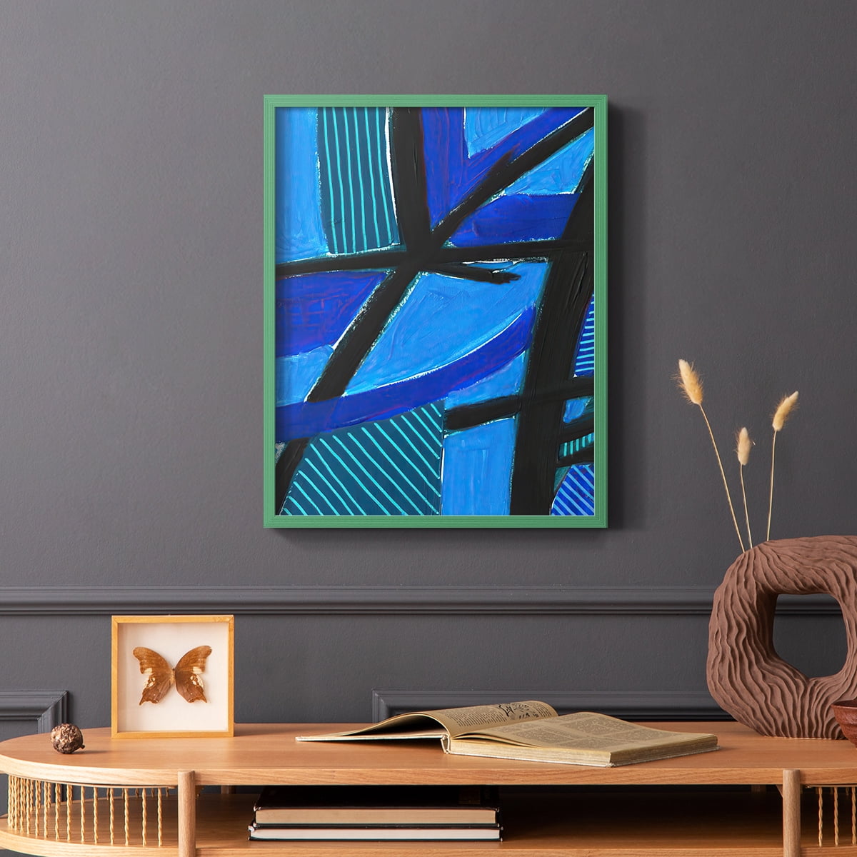 Involved Blues II Framed Print in Green Solid Wood Framed Print No Nail Hanging