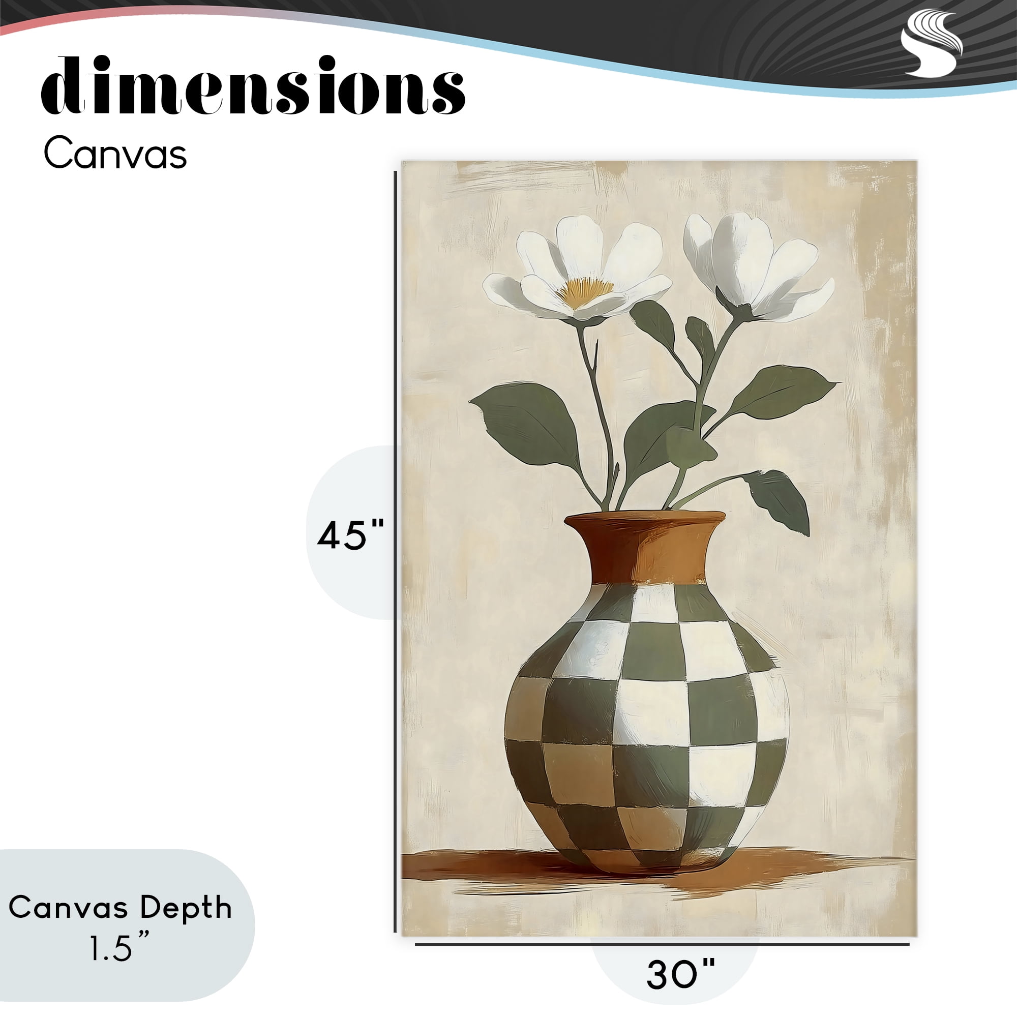 Stupell Industries Checkboard Green Flower Vase Canvas Wall Art, design by Creative Studio