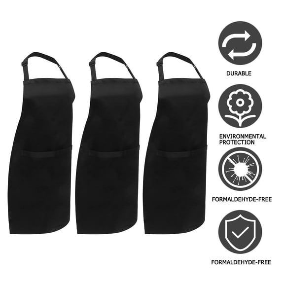 ELAYARD 3pcs Bib Apron Black Polyester Waterproof Hair Dresser Apron for Women