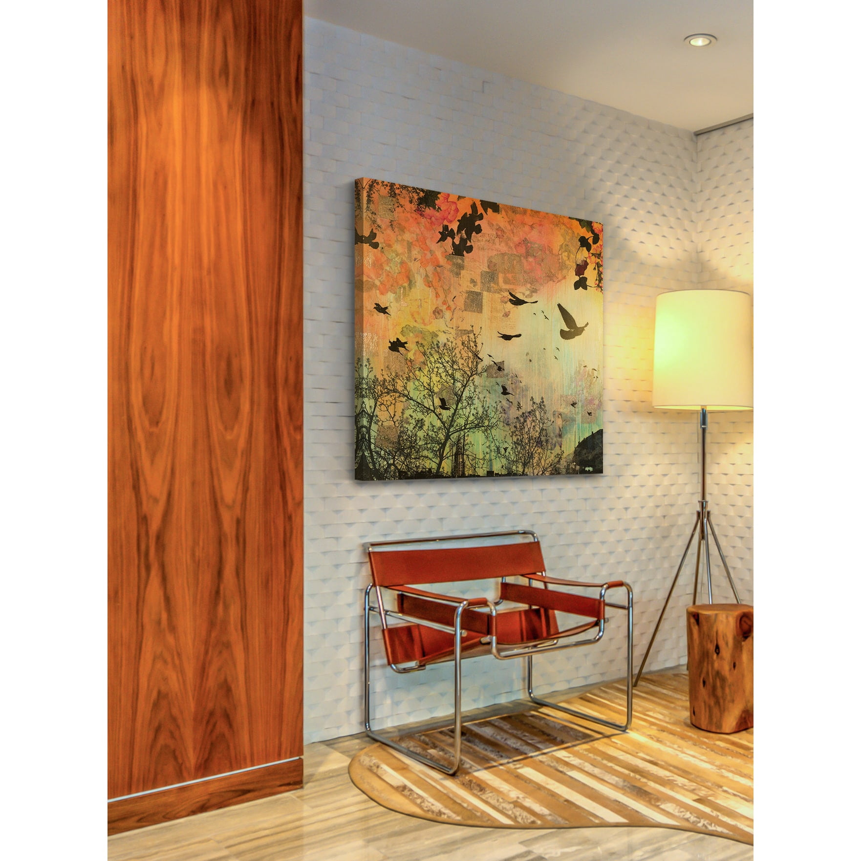 "Black Birds Dance" Painting Print on Wrapped Canvas