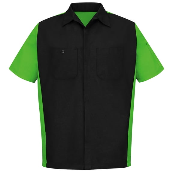 Workwear Outfitters Men's Short Sleeve Two-Tone Crew Shirt Black/Lime, XL