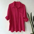 thumbnail image 2 of GEWSEY Womens Button Down Shirts Dress Shirts Long Sleeve Blouses V Neck Solid Casual Tunics Tops with Pockets (Hot Pink, M), 2 of 5