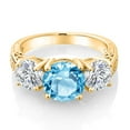 thumbnail image 2 of Gem Stone King 18K Yellow Gold Plated Silver Swiss Blue Topaz and Lab Grown Diamond Engagement Ring for Women | 3.73 Cttw | Round 8MM | Gemstone November Birthstone | Size 9, 2 of 4