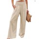 thumbnail image 1 of Pantalones de pierna ancha de lino y algodón para mujer, pantalón holgado informal con bolsillos sólidos, ropa de calle de cintura elástica para oficina, Verano, 1 of 5
