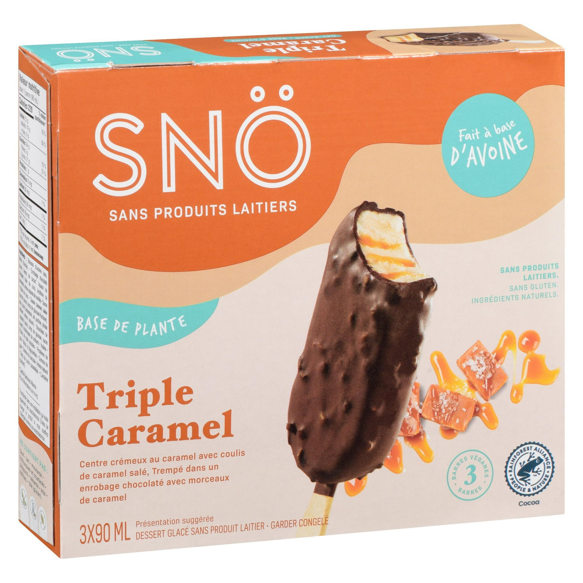 Snö Plant Based Triple Caramel Bars, 3x90 mL Dairy Free Frozen Dessert