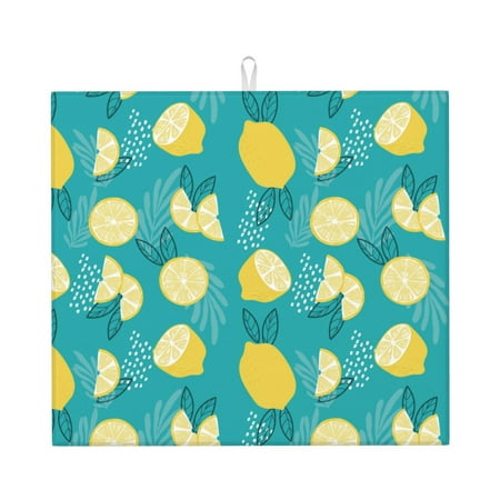 

Pofeuu Lemon Blue Print Ultra Water Absorbent Microfiber Dish Drying Mat Drying Mat for Kitchen Kitchen Counter Accessories