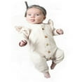 thumbnail image 4 of Baby Girls Button Solid Color Cotton Romper Top Outfits, 4 of 5