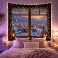 thumbnail image 2 of Snowy Village Inside Pine-Framed Window with Church and Lanterns, Nostalgic Rustic for Nature Lovers, Winter Home Decor, Christmas Gift, Tapestry Wall Hanging for Bedroom and Den, 2 of 7