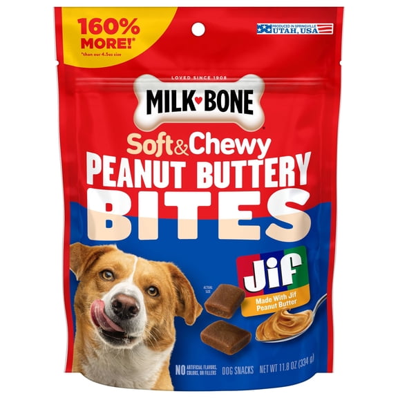 Milk Bone Peanut Buttery Bites Soft Dog Treats With Jif Peanut Butter, 11.8 oz Bag