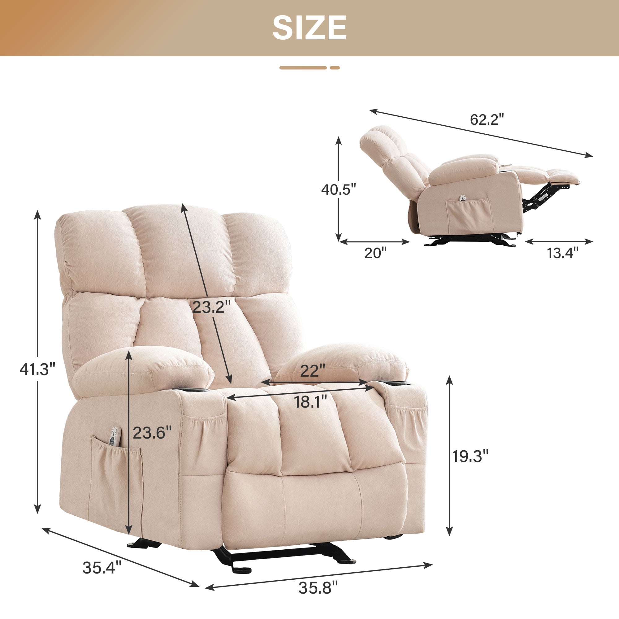 JONPONY Manual Recliner Chair with Heat Therapy and Massage Function, Heavy Duty Reclining Mechanism(图3)