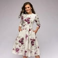 thumbnail image 2 of Robe d'Été Vintage pour Femme, Ligne A, Élégante, Imprimé Floral, Taille Haute, Manches Longues, Robe Soleil, Col Rond, Soirée, Grande Taille, 2 of 3