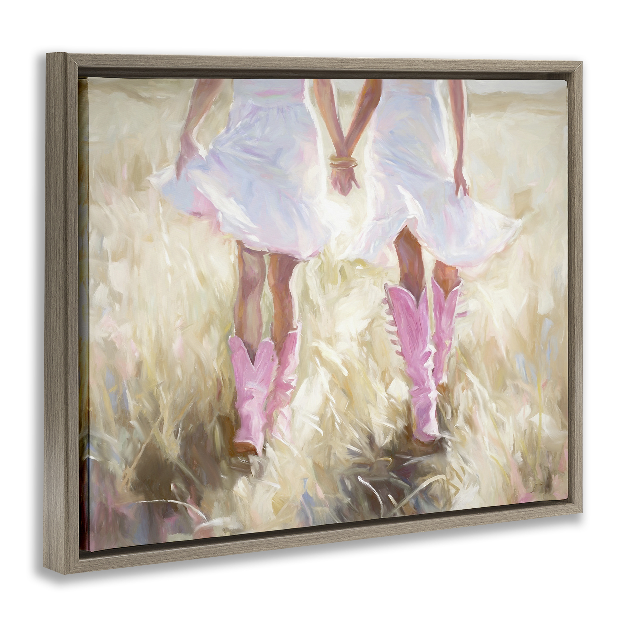 Stupell Industries Cowgirl Best Friends Novelty Painting Brown Floater Framed Canvas Art Print Wall Art, 21 x 17