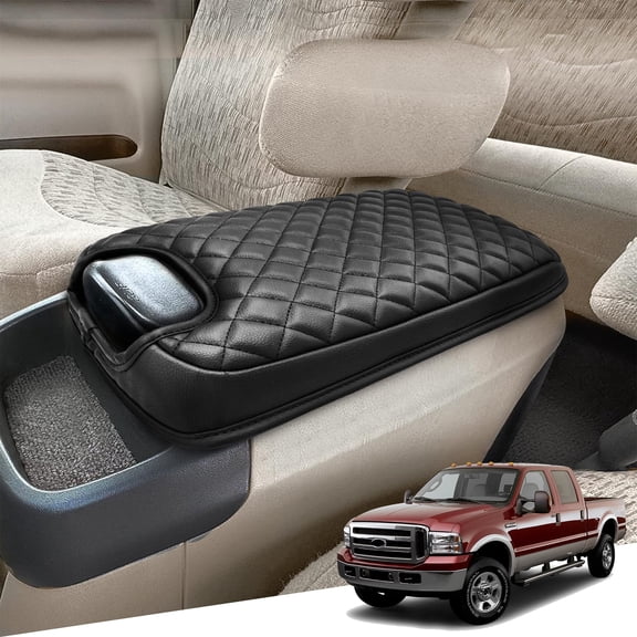 KBH Center Console Cover for 1999-2007 F250 F350 F450 F550 Super Duty & Excursion, 2000-2008 F650, Black Leather Middle Console Armrest Cover for Ford Accessories