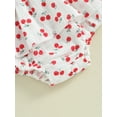 thumbnail image 6 of Newborn Baby Girls Sleeveless Romper Dress Square Neck Frill Trim Cherry Print Shirred Tank Top Jumpsuit, 6 of 8