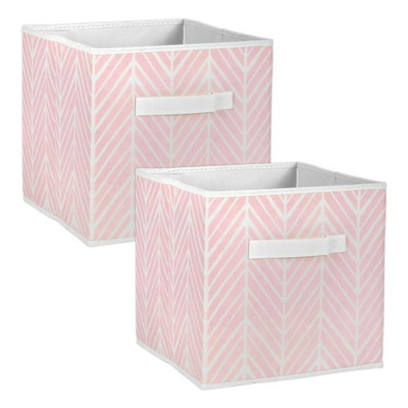 11 x 11 x 11 in. Nonwoven Herringbone Square Polyester Storage Cube&#44; Mauve - Set of 2