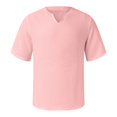 thumbnail image 4 of Men's Solid Color Pleated Quarter Sleeve Top Men's Retro V-Neck Top3XL, 4 of 5
