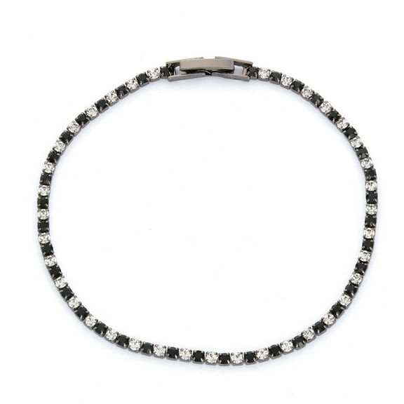 X & O Black Rhodium Plated Crystal Single Row Bracelet in Jet and White Crystal Combination