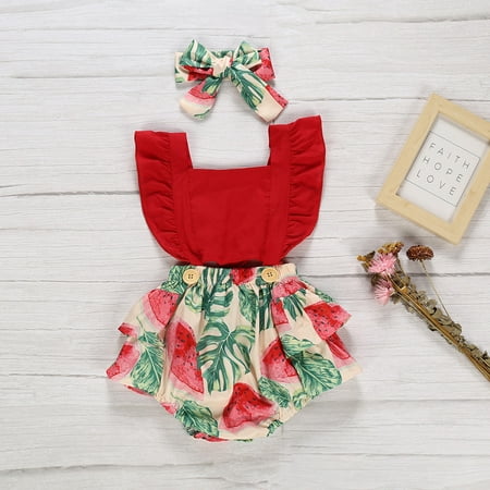 

RPVATI Baby/toddler Girls Flying Sleeve Cotton Swimsuit Pineapple Printed Swim Suit with Headband Summer Swimwear