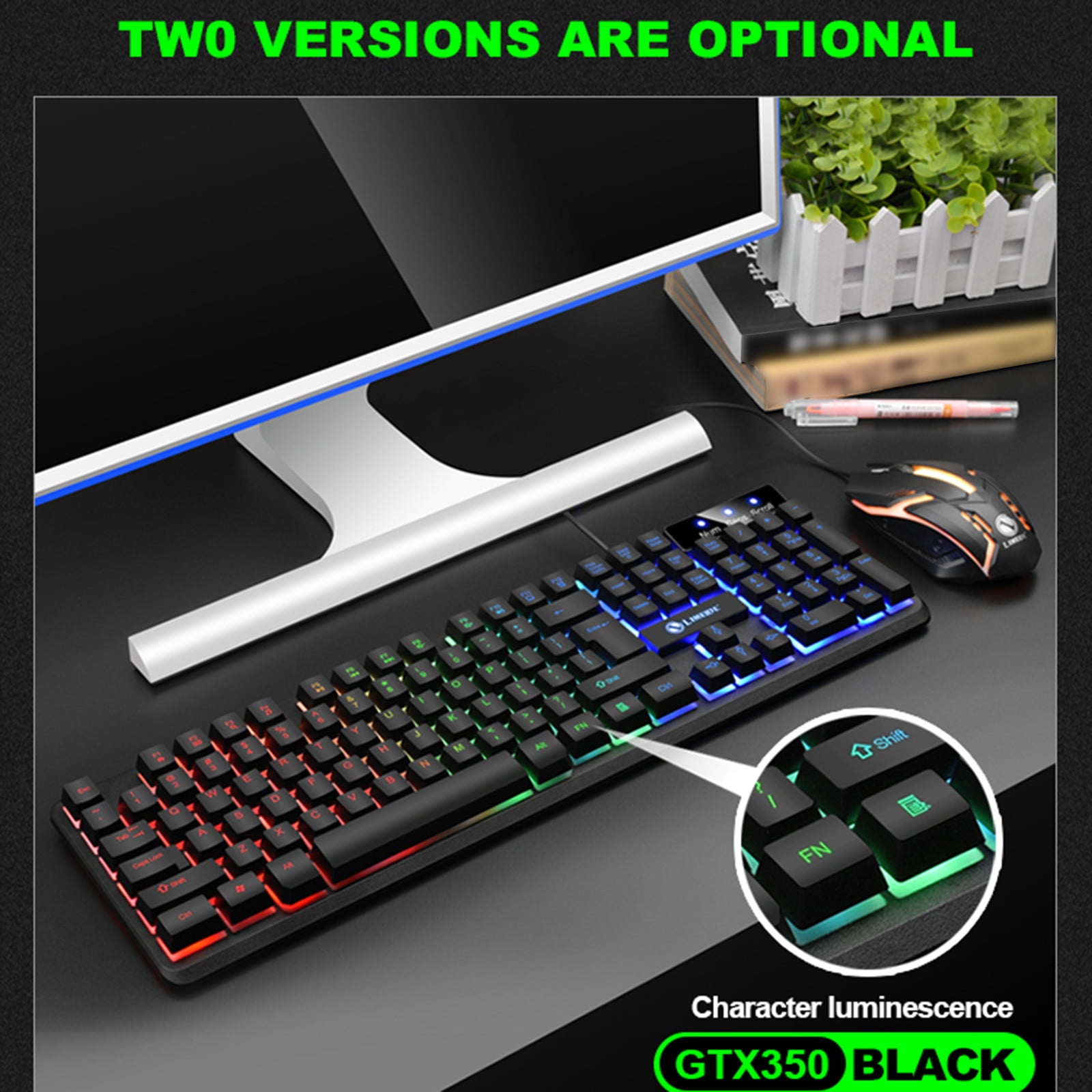 Wired Gaming Keyboard Mouse Combo, 104-Key Full Size, Mechanical Feel, RGB Backlit, Floating Keycaps, Ergonomic, Anti-Slip, for Gaming Office Home Use