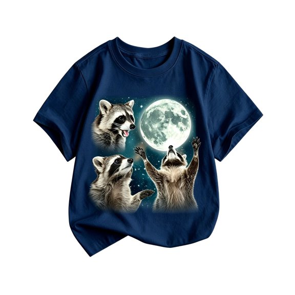 Ulitacool Tops For Boy Crewneck Cartoon Graphic Short Sleeve T Shirts Little Boys Retro Wear Navy