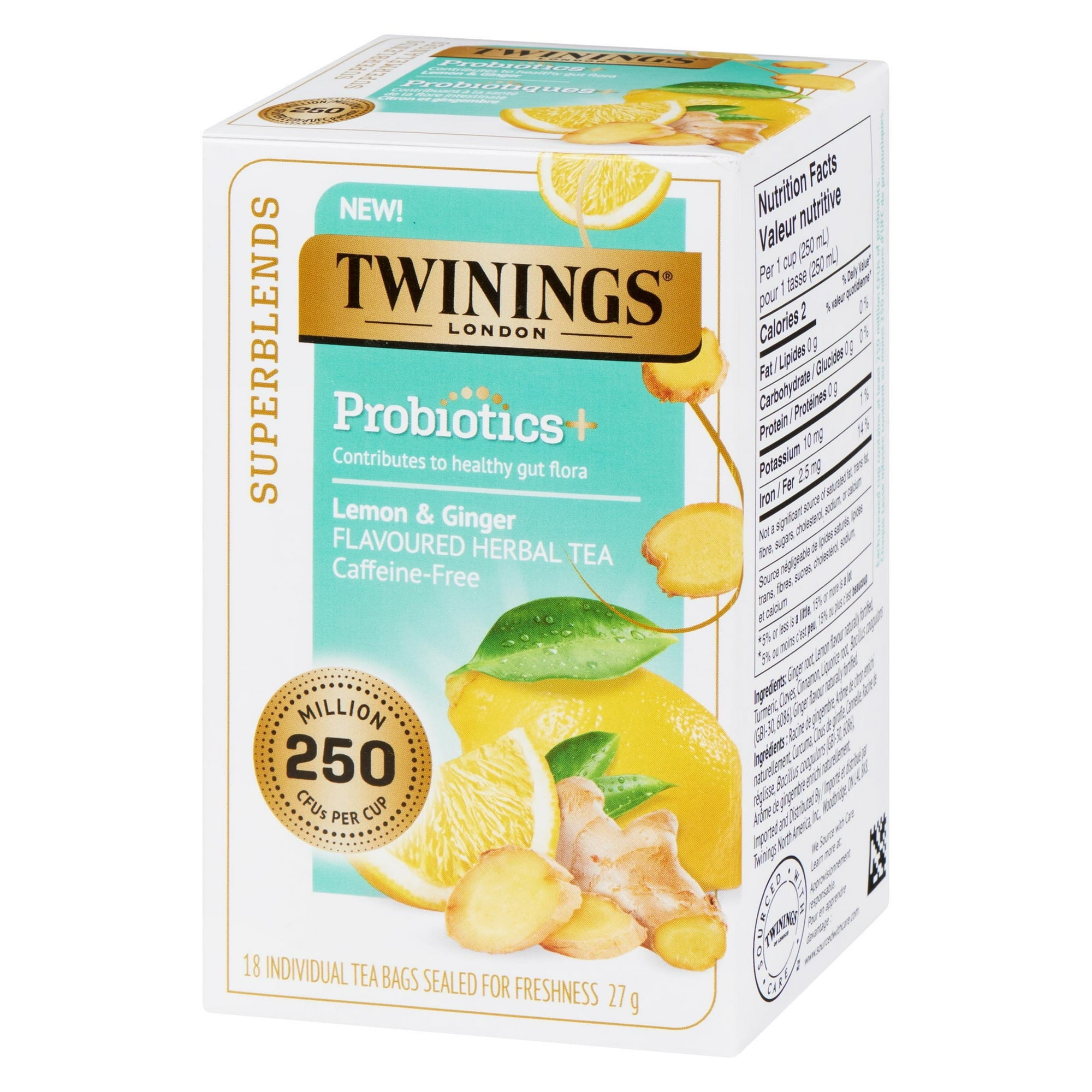 Twinings Superblends Probiotics+ Lemon & Ginger 18 Tea Bags, Lemon & Ginger