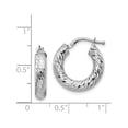 thumbnail image 3 of 14K White Gold 4X10mm Diamond-Cut Round Hoop Earrings (19 X 17.8) Made In Peru tf1332w, 3 of 5