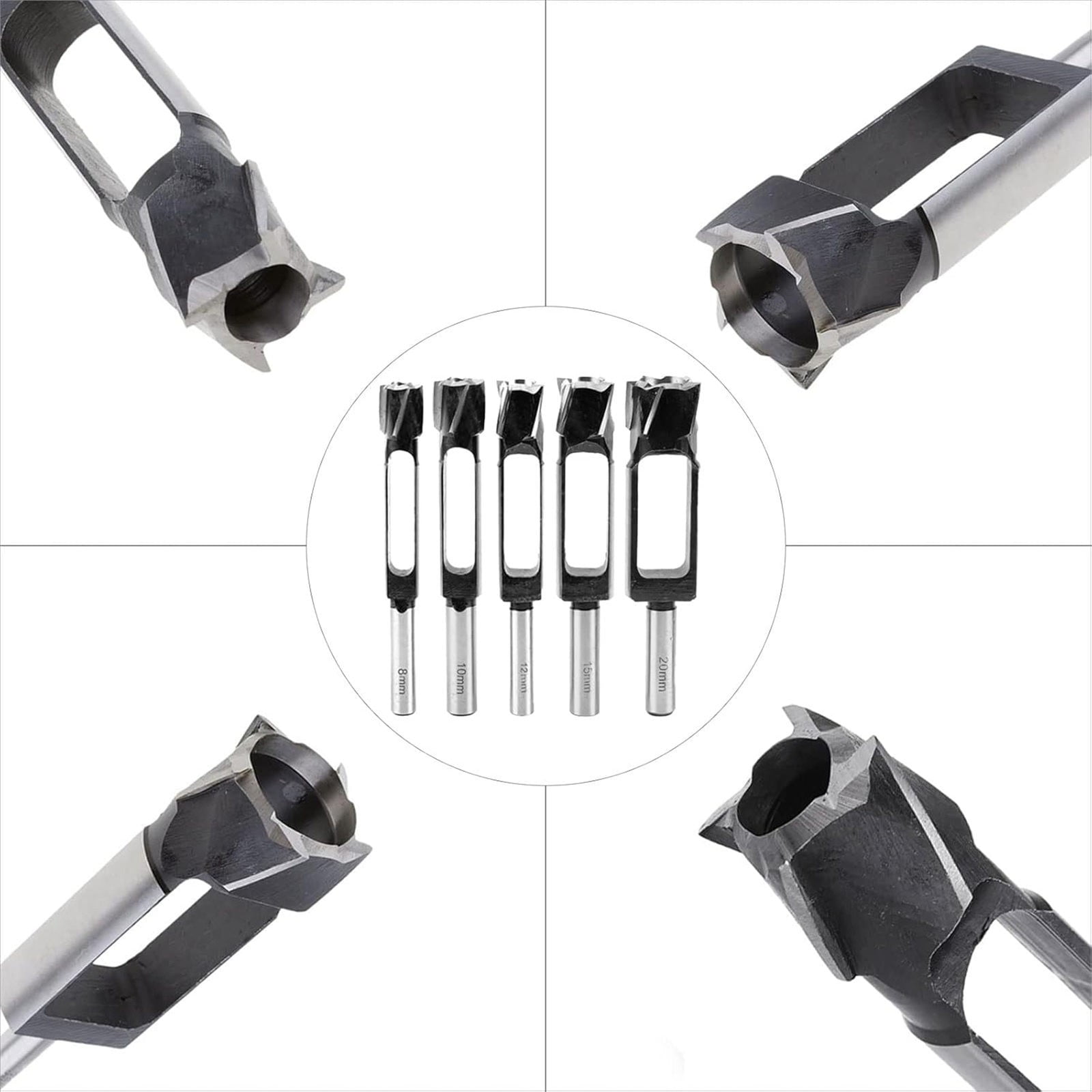 Wood Drill Bit Set - 8/10/12/15mm, Tenon Dowel Cutter, High Carbon Steel, 13mm Shank, For Woodworking & Furniture Making Silver 20mm