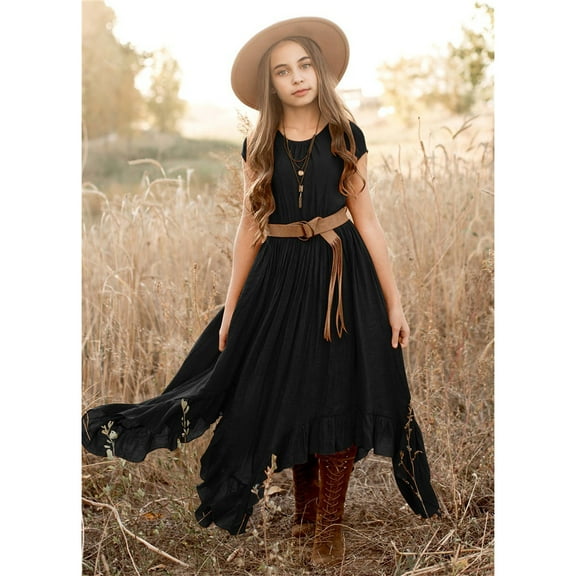 Aayomet Princess Dress Up Clothes For Little Girls Toddler Girls Dress Cotton Linen Ruffle Backless Sleeveless Kids Casual Party Dresses,Black 11-12 Years