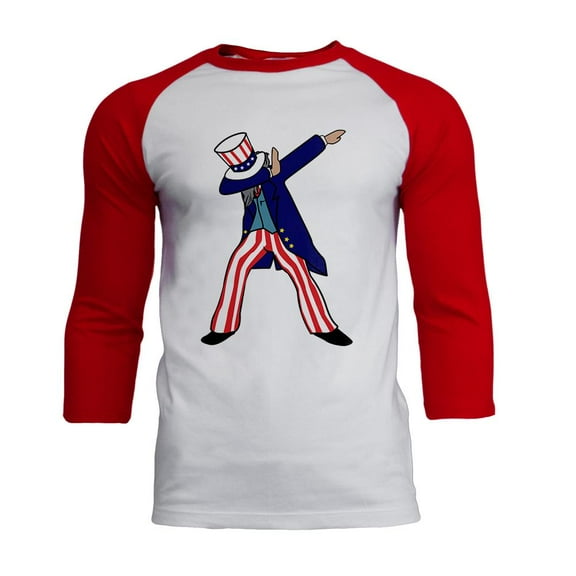 4th Of July Dabbing Uncle Sam Mens Soft Raglan T Shirt White-Red MD