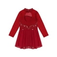 thumbnail image 4 of TiaoBug Kids Girls Mesh Long Sleeve Figure Skating Dress Rhinestone Ballet Dance Leotard Dress Burgundy 4, 4 of 7