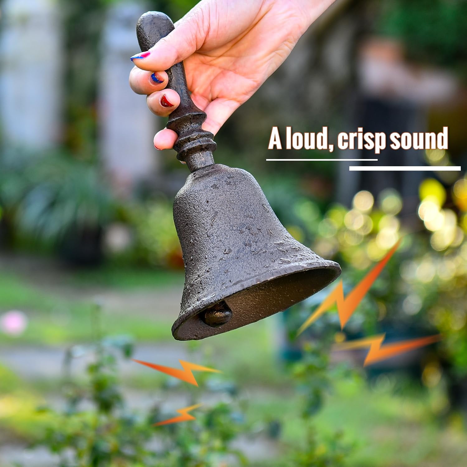 Sungmor Cast Iron Dinner Bell, Rustic Hand Held Bell, Decorative Farmhouse Wall Hanging Doorbell, Indoor Outdoor Call Bell for Kitchen, Patio, Back Door
