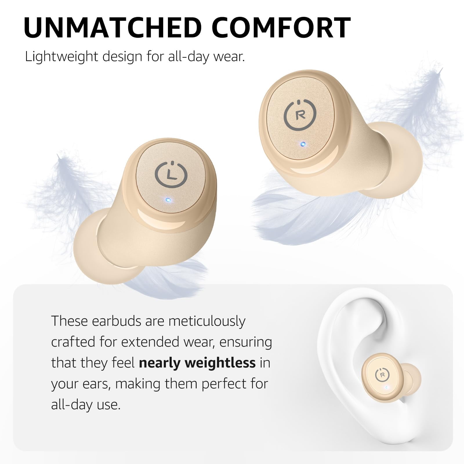 TOZO T10 Bluetooth Earbuds Bluetooth Headphones, 55H, Stereo Bass, App Customize 32 EQ, Wireless Charge, IPX8 Waterproof, 100+ White Noise Tracks, Ergonomic Design, khaki