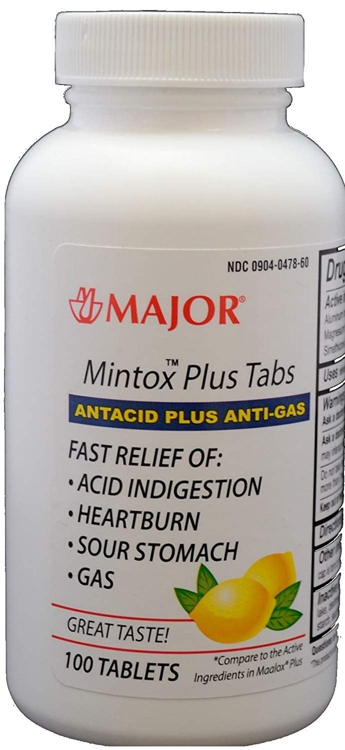 Major Antacid Plus Anti Gas Fast Relief Heartburn& Sour Stomach, 100ct