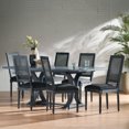 thumbnail image 2 of GDF Studio Brownell French Country Fabric Upholstered Wood and Cane 7 Piece Expandable Dining Set, Black and Gray, 2 of 13