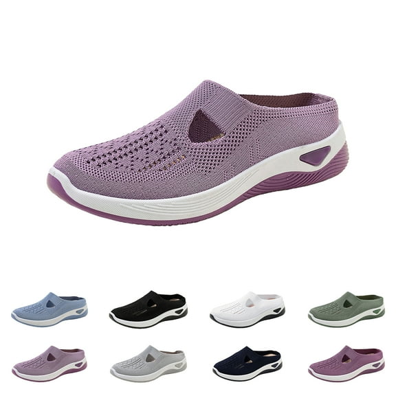 Havenx Womens Mesh Mules Slip on Shoes Woven Lightweight Mesh Knit Arch Support Sneakers Non-Slip Comfortable Hollow Out Plantar Fasciitis Diabetic Sandals,Purple 37(US-6.5)