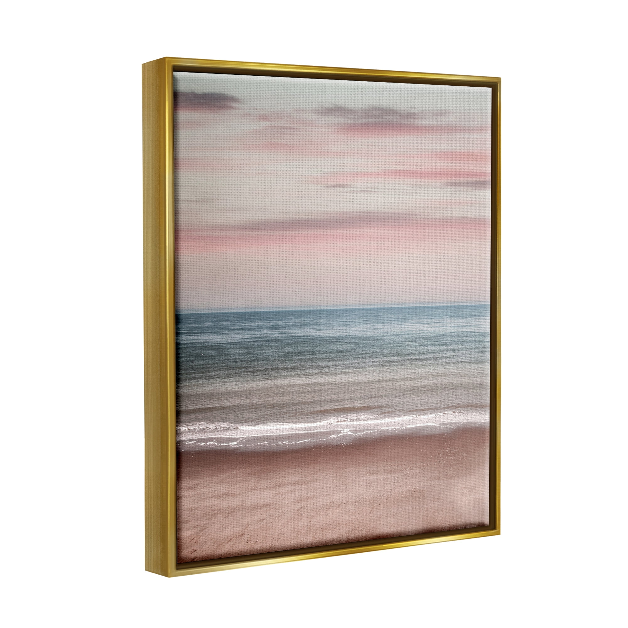 Stupell Industries Pastel Shore Sunrise Landscape Painting Gold Floater Framed Canvas Art Print Wall Art, 25 x 31