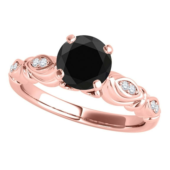 Mauli Jewels Engagement Rings for Women 1.05 Carat Halo Unique Design Black Diamond Engagement Ring Crafted 4-Prong 10K Solid Rose Gold