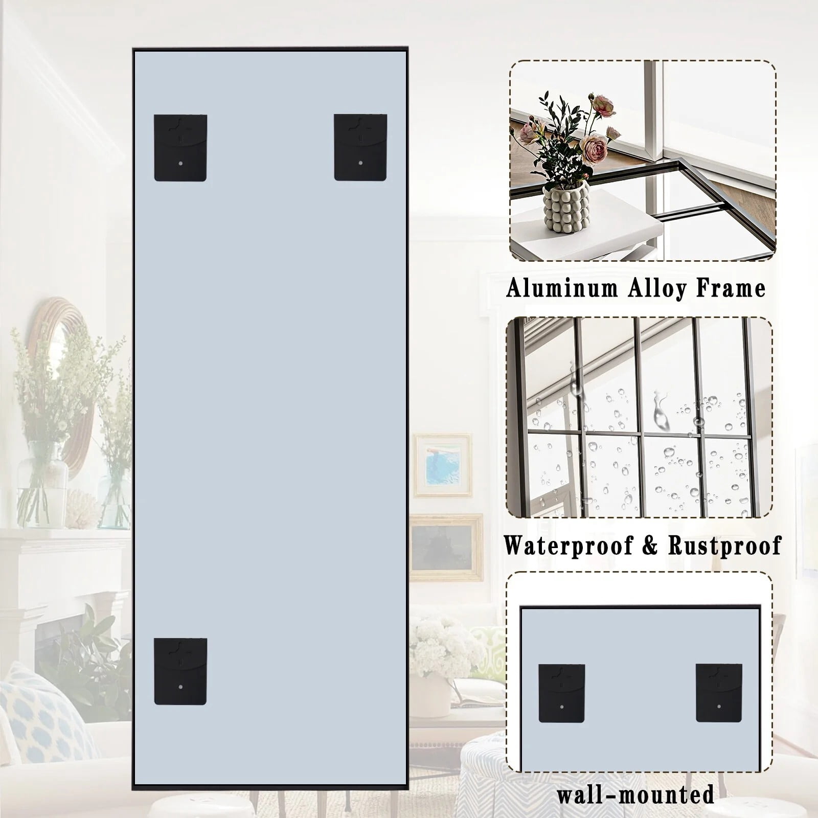 AUROMIR 69"x25" Windowpane Full Length Wall-Mounted Floor Mirror, Black