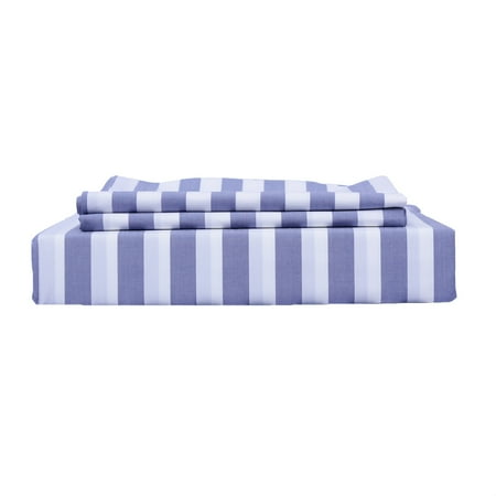 Country Duvet Covers Set Just Linen 300 Thread Count 100% Cotton Percale, Contemporary Country Blue Striped, King Size Duvet Cover Set ()