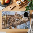 thumbnail image 2 of Sleeping Cat Christmas Placemats Set of 2 Branches Pine Cone Snowy Place Mats Indoor Wipeable Table Mats Washable Cloth Dining Table Placemats for Kitchen Holiday Party Home Decor 13x19 Inch, 2 of 9