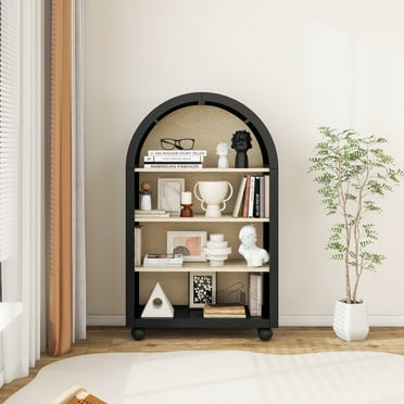 MIDOQIN 4-Tier Arched Bookshelf, Wooden Small Spaces Bookcase Storage Shelves with Anti-Tipping Device Freestanding Display Shelving
