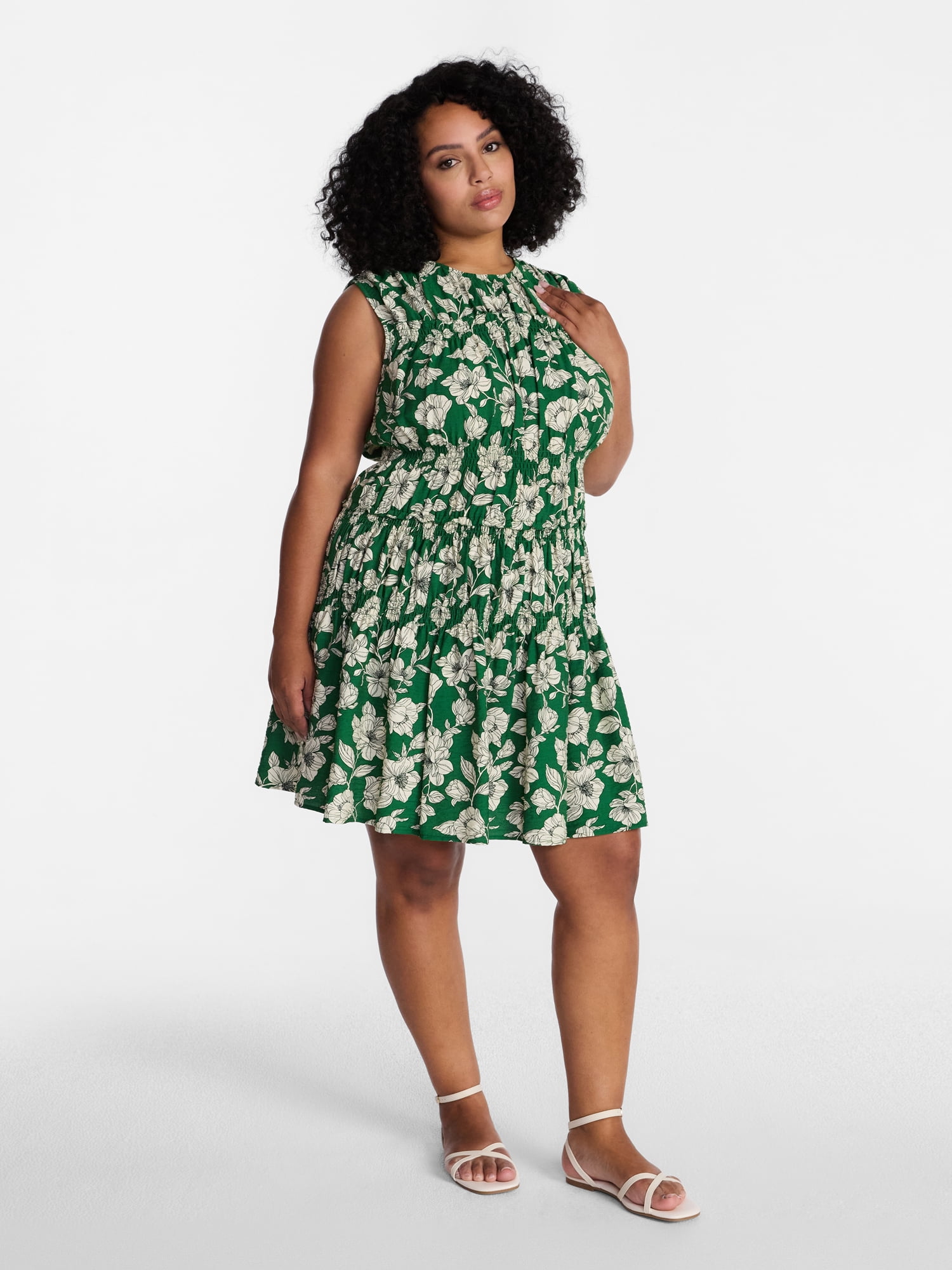 Time and Tru Women's Smocked Sleeveless Mini Dress, Sizes XS-XXXL
