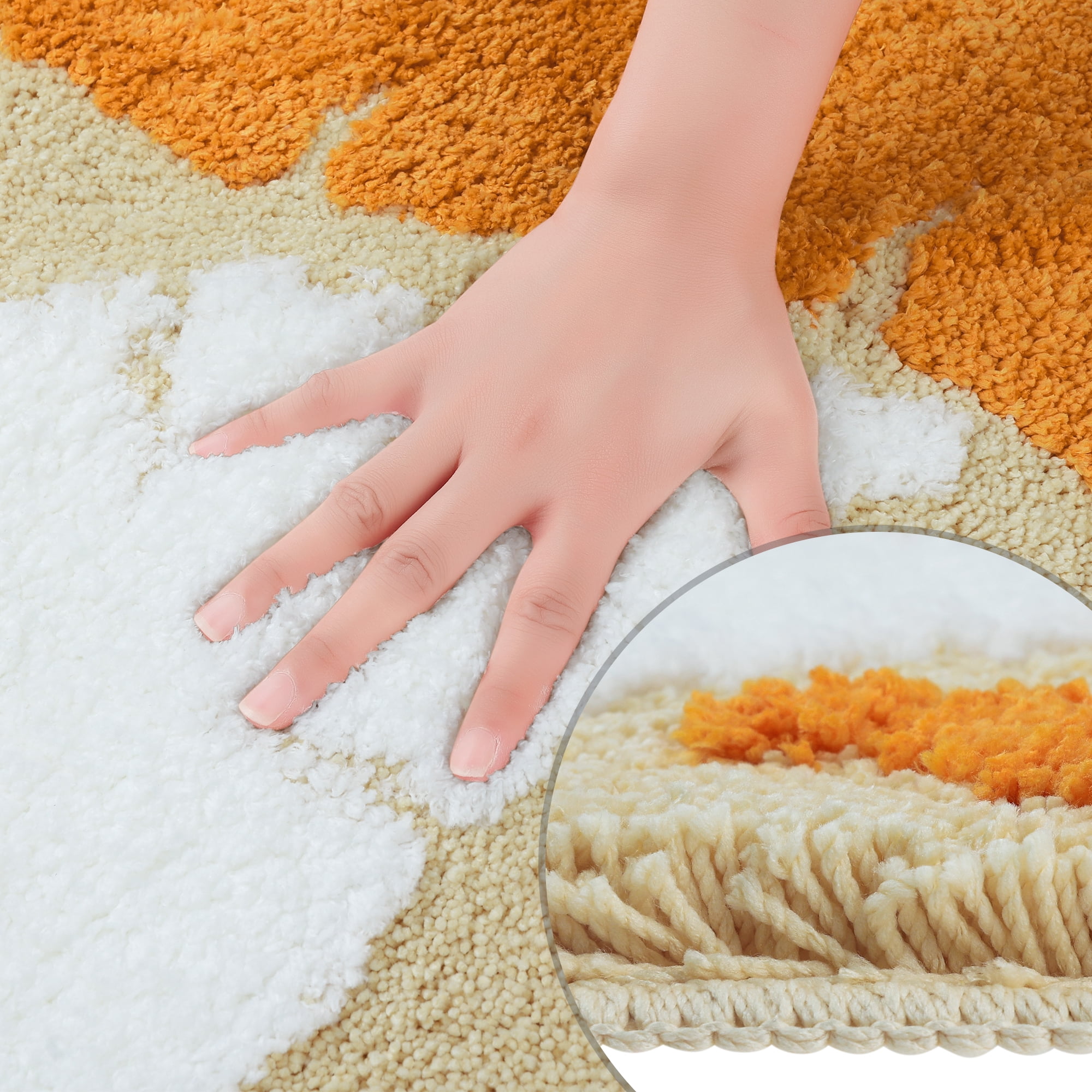 Unique Bargains Cute Leaf Pattern Bath Rug Boho Non Slip Bathroom Decor Washable Mat Orange 20" x 32"