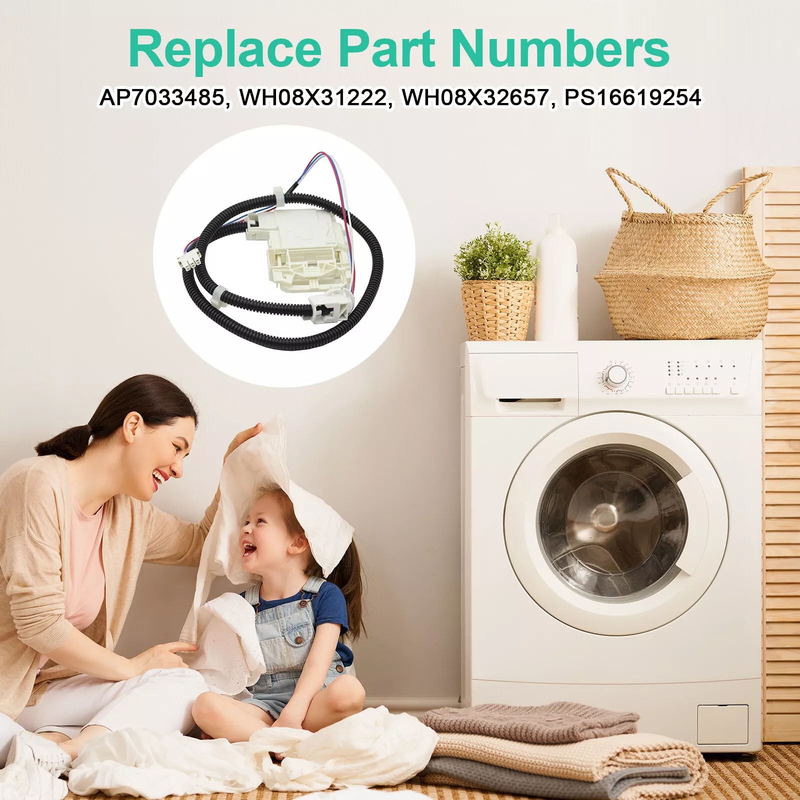 For GTW490ACJ6WS Washer Lid Lock Switch ABS Construction, Genuine Copper Wire, Secure Lid Closure