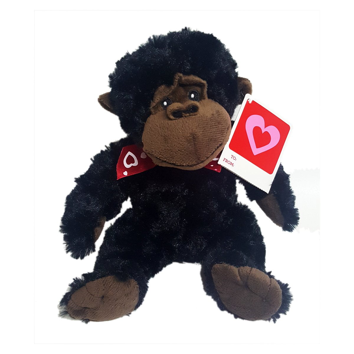 Valentine Plush Gorilla Toy with Red Heart Bow 8"