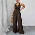 thumbnail image 6 of Qiopertar Women's V-Neck Sleeveless Jumpsuit Casual Loose Fit Romper with Pockets Travel Beach Vacation Sun Protection Comfy Solid Color Jumpsuit, Brown M, 6 of 7